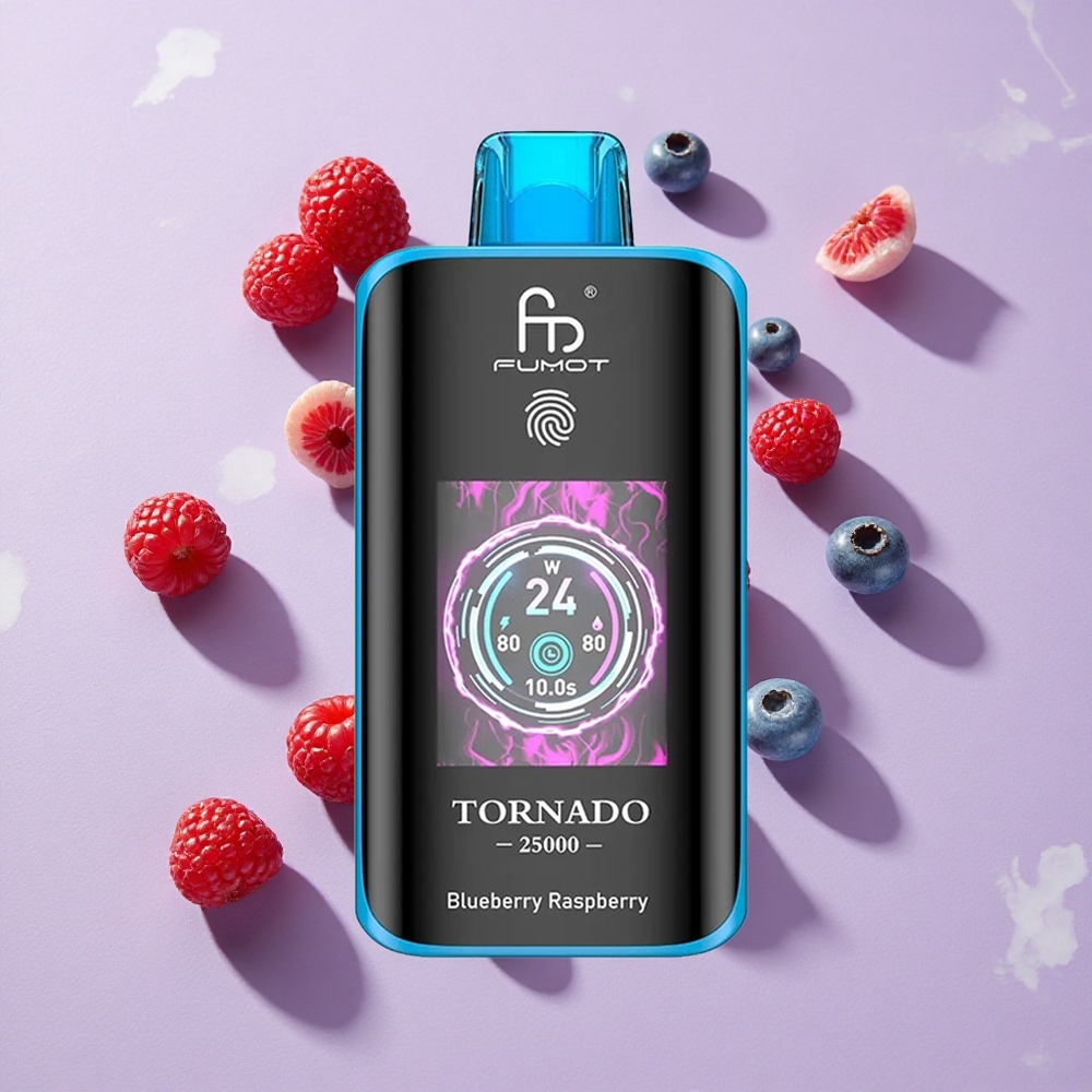 Áfonya Málna Fumot Tornado 25000 Puffs eldobható e-cigaretta 20ml előre töltött e-liquid és 700mAh újratölthető akkumulátor