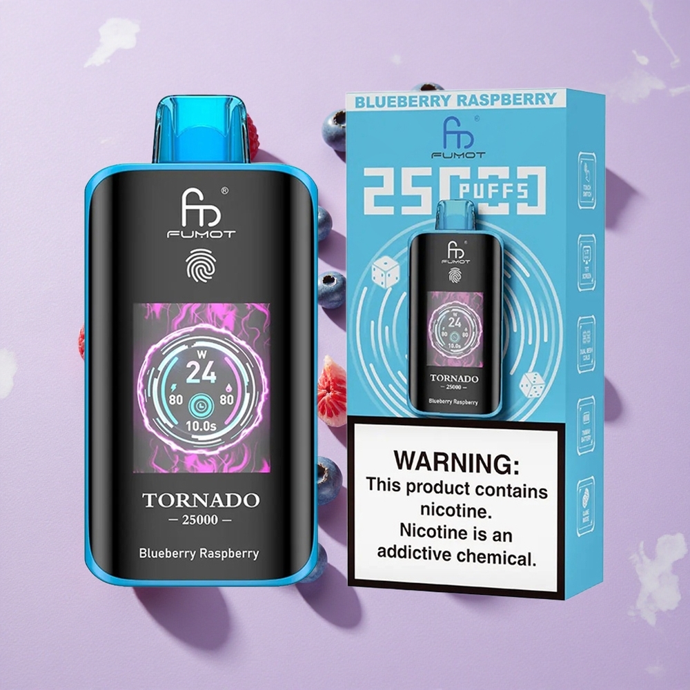 Áfonya Málna Fumot Tornado 25000 Puffs eldobható e-cigaretta 20ml előre töltött e-liquid és 700mAh újratölthető akkumulátor