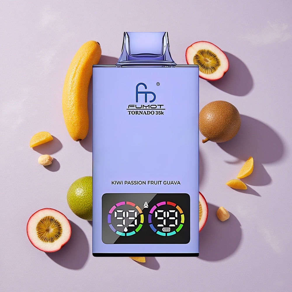 Kivi Passiógyümölcs Guava Fumot Tornado 35000 Eldobható E-cigaretta 35000 Slukk Dual Mesh Coil 15ml E-lé