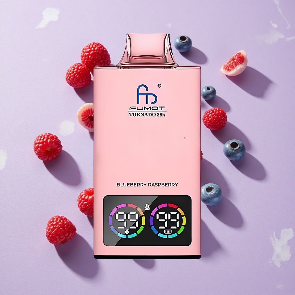 Áfonya Málna Fumot Tornado 35000 Puffs Eldobható E-cigaretta 15ml E-lé Dual Mesh Coil