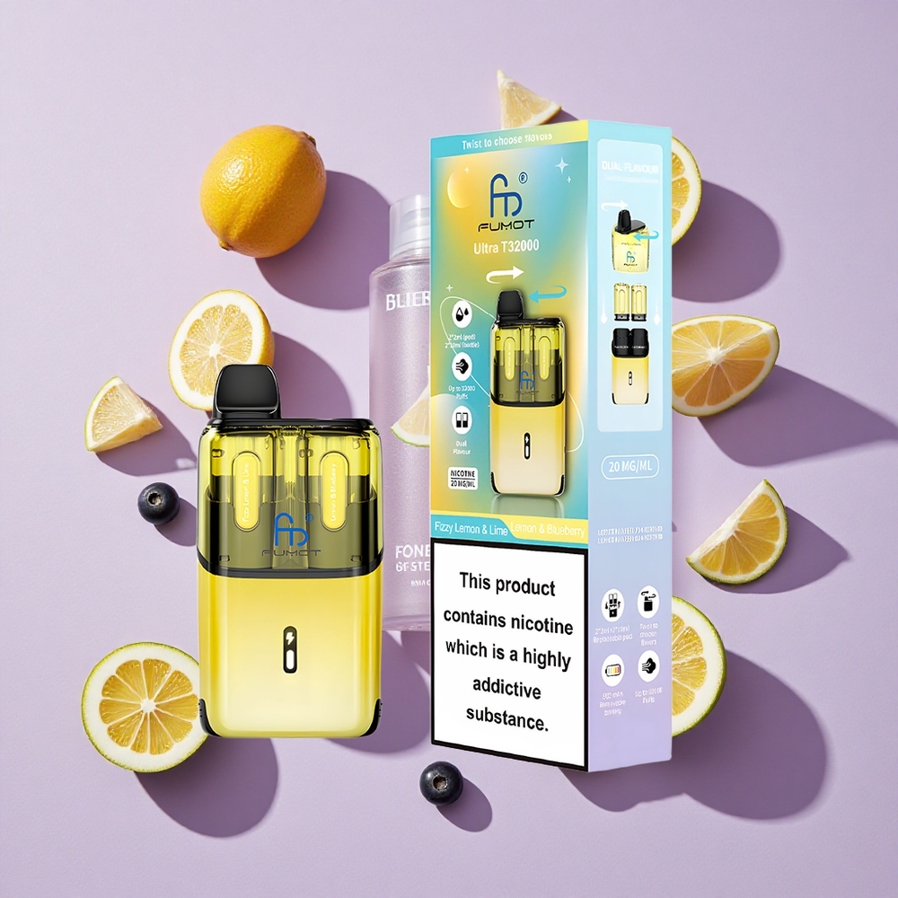 Füstös Citrom & Málna Fumot Ultra T32000 Eldobható E-Cigi akár 32000 sárvány 800mAh Akku és 24ml E-Liquid