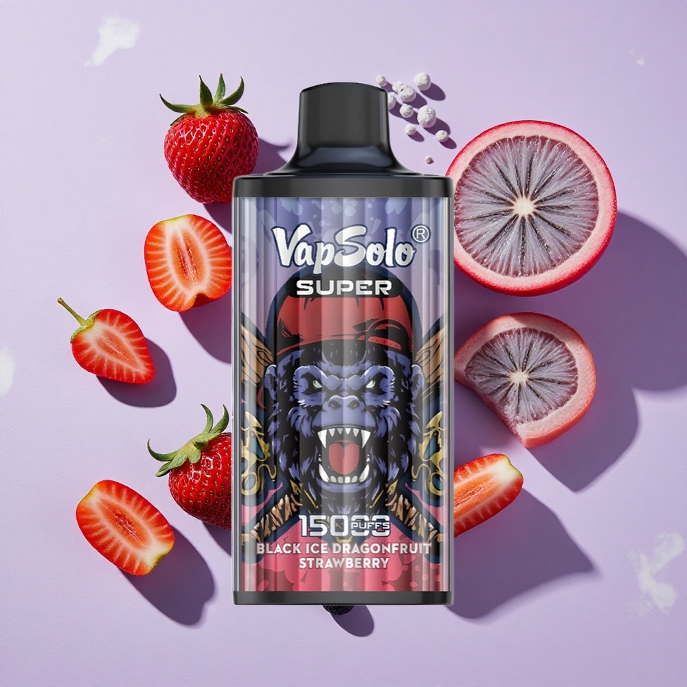 Fekete Jég Sárkánygyümölcs Eper Vapsolo Super 15000 Puffs Eldobható E-cigaretta (40ml E-liquid, 850mah Mesh Coil)