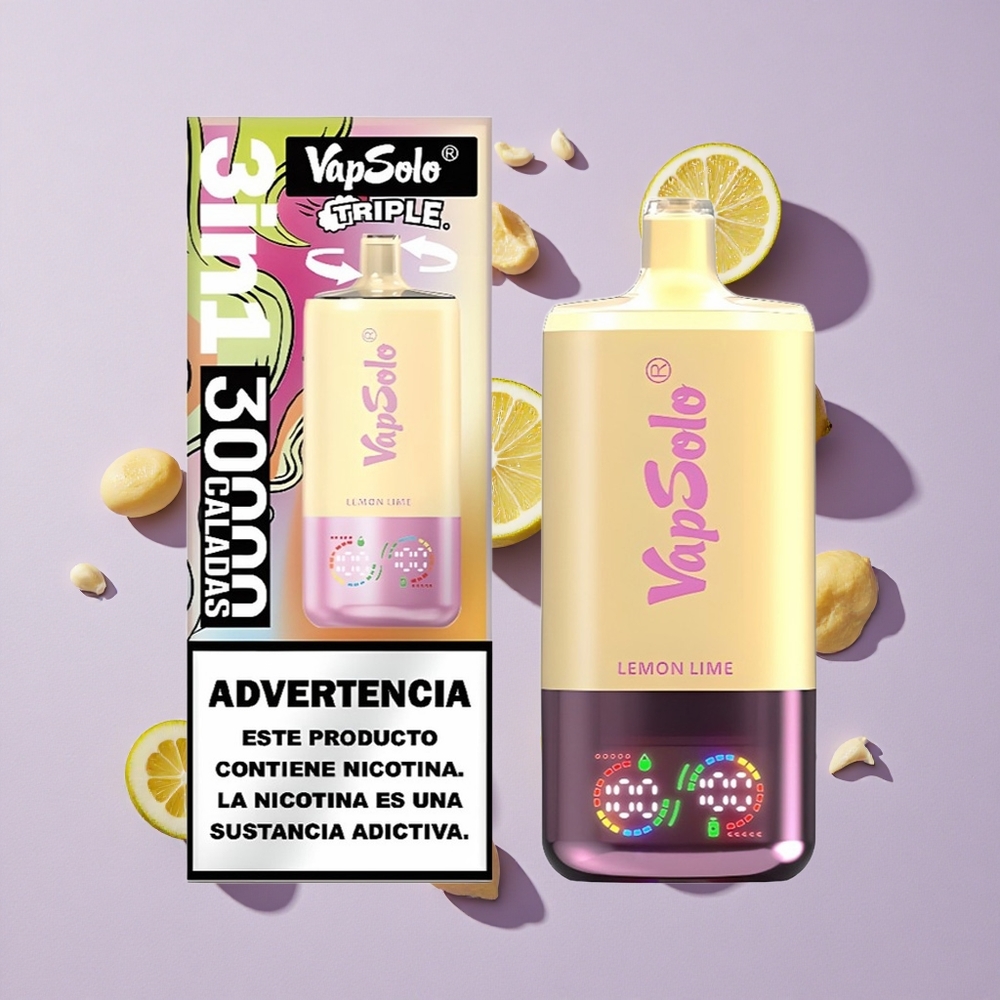 Citrom-Lime VapSolo Triple 30000 Puffs elszívható e-cigaretta, 40 ml e-liquid, 20/50mg/ml nikotinerősség