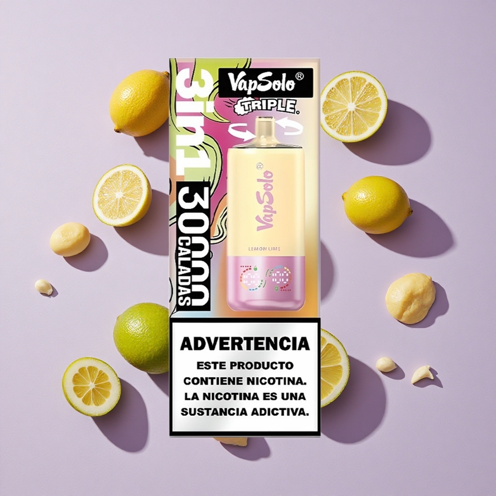 Citrom-Lime VapSolo Triple 30000 Puffs elszívható e-cigaretta, 40 ml e-liquid, 20/50mg/ml nikotinerősség