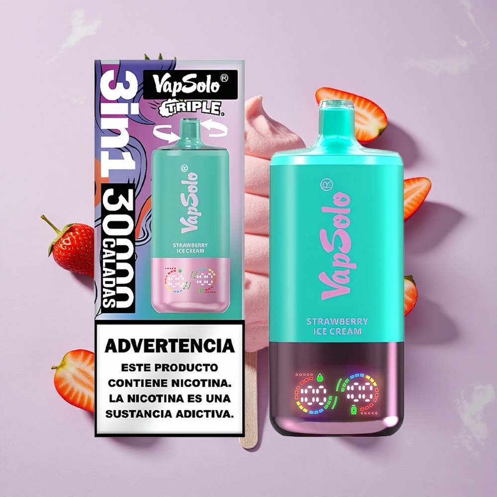 Eper Fagylalt VapSolo Triple 30000 Puffs 40ml E-Liquid