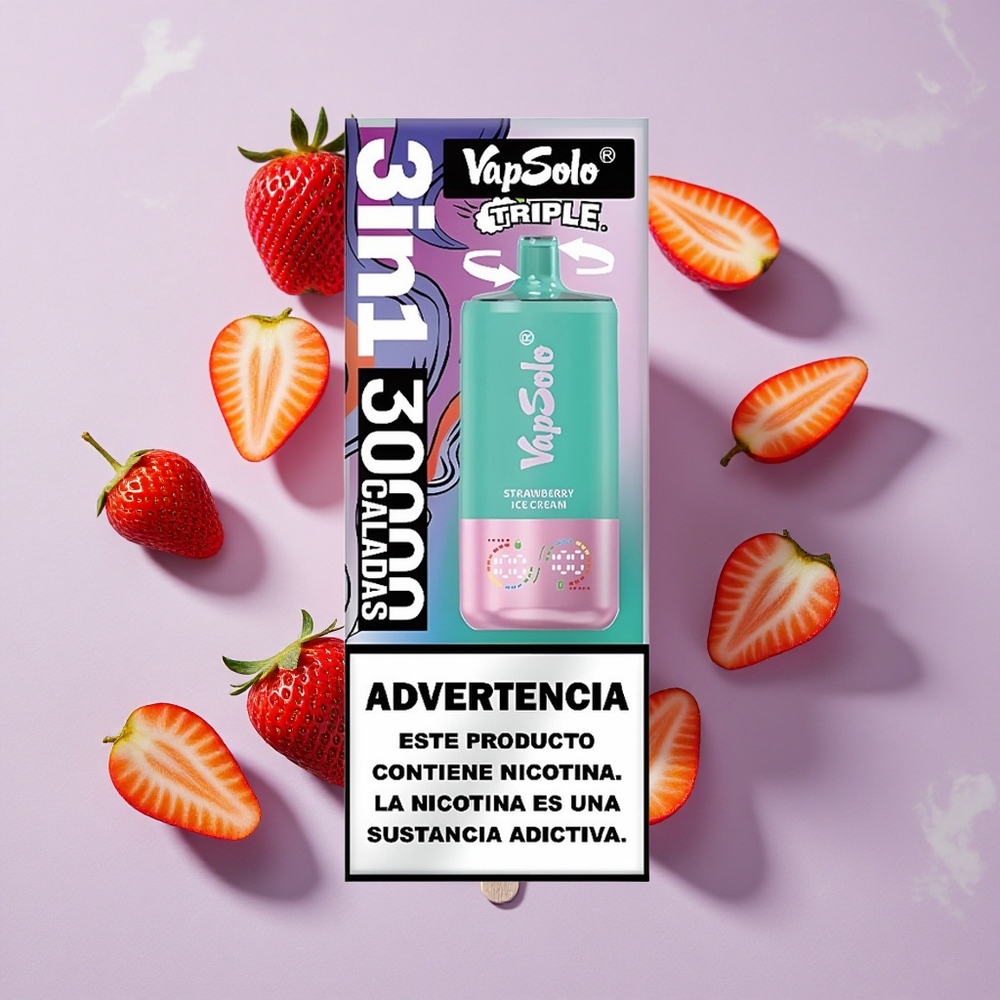 Eper Fagylalt VapSolo Triple 30000 Puffs 40ml E-Liquid