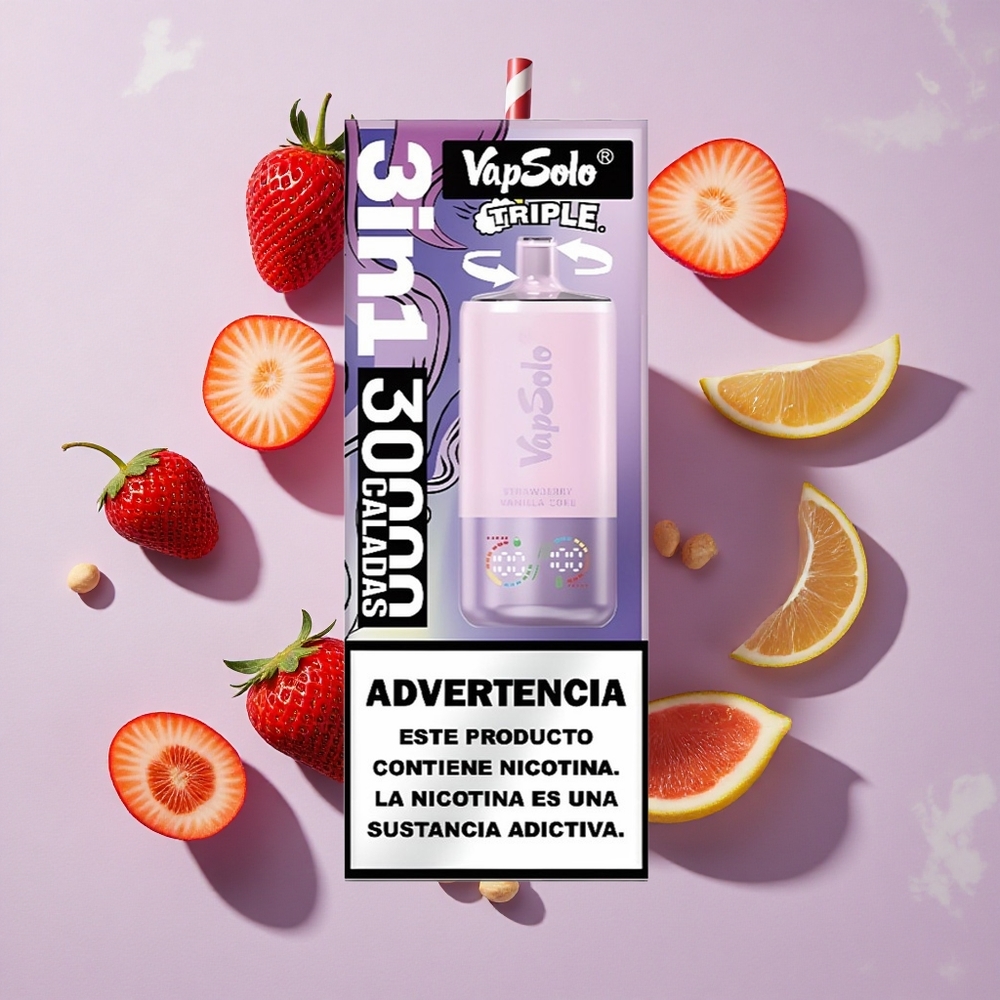Eper Vanília Kóla VapSolo Triple 30000 Puffs elszívható e-cigaretta, 40ml e-liquide, 20 mg/ml vagy 50 mg/ml nikotin