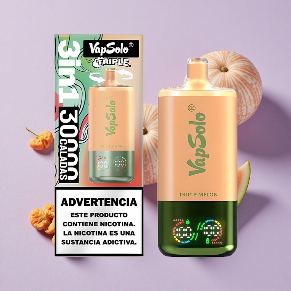 Hármas sárgadinnye VapSolo Triple 30000 Puffs eldobható e-cigaretta, 40 ml e-liquid, 3 olajtartály