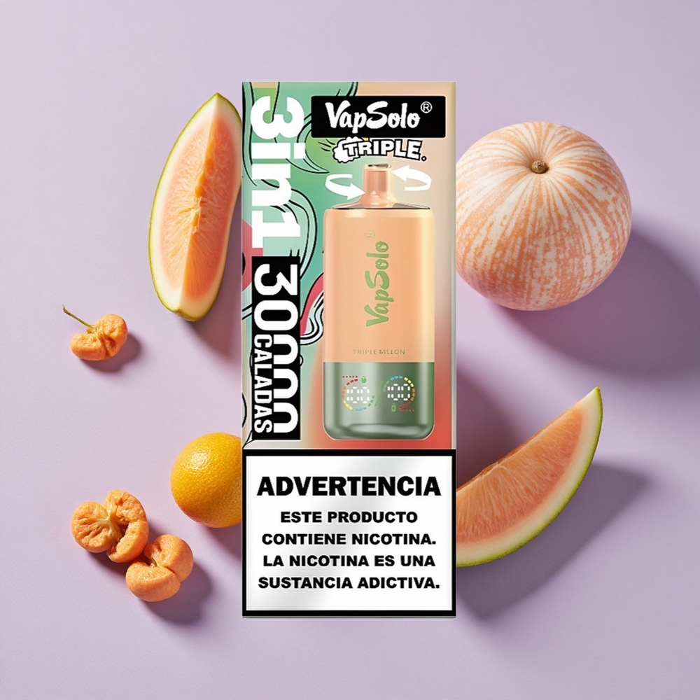 Hármas sárgadinnye VapSolo Triple 30000 Puffs eldobható e-cigaretta, 40 ml e-liquid, 3 olajtartály