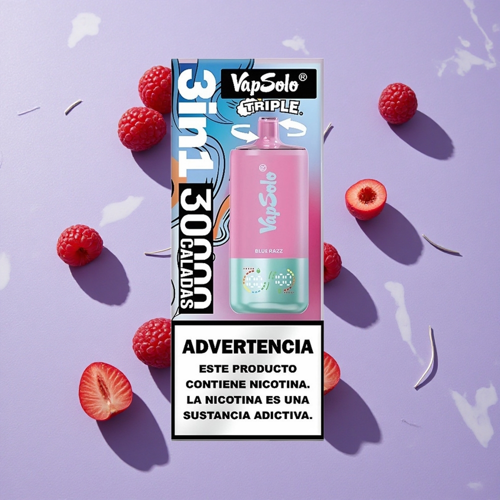 Kék Ribizli VapSolo Triple 30000 Puffs eldobható e-cigaretta, 40ml e-liquide, 3 olajtartály