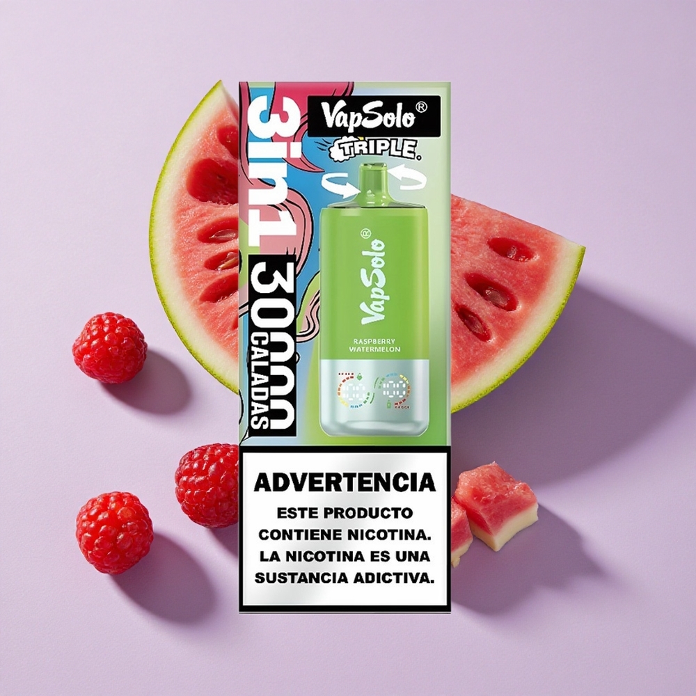 Málna Görögdinnye Vapsolo Triple 30000 Puffs Elszívható E-cigaretta 40ml E-liquide, 3 Olajtartály