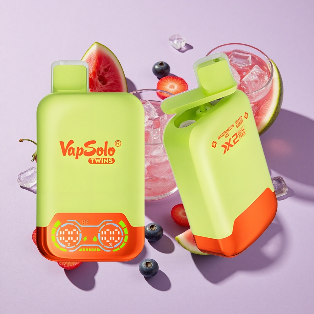 Görögdinnye Jég & Vegyes Bogyó Vapsolo Twins 20000 Puffs Elszívható e-cigaretta, E-Légy: 40 ml, Olajtartály: 2