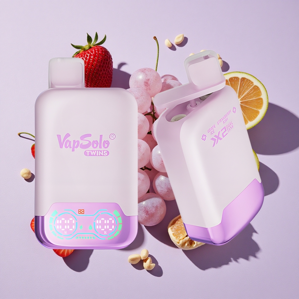Szőlő Jég & Eper-Kiwi Vapsolo Twins 20000 Puffs eldobható e-cigaretta, 40 ml e-liquid, 2 olajtartály