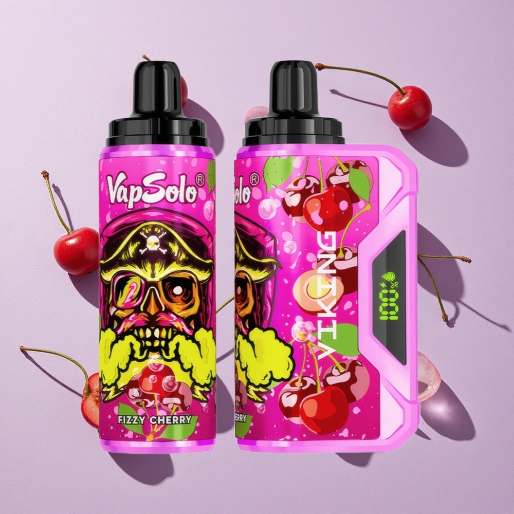 Buborékos Meggy ízkombináció VapSolo VIKING 12000 Puffs Eldobható E-cigaretta 22ml E-liquid és Típus-C töltőcsatlakozó