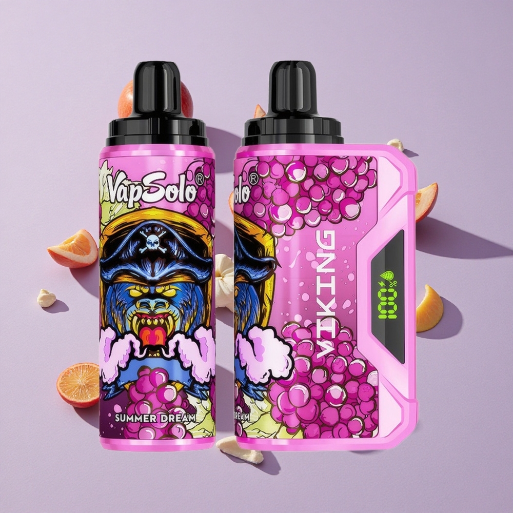 Nyári Álom VapSolo VIKING 12000 Puffs Eldobható E-cigaretta, Töltés: Type-C, LED kijelző: Áram és üzemanyag-fogyasztás
