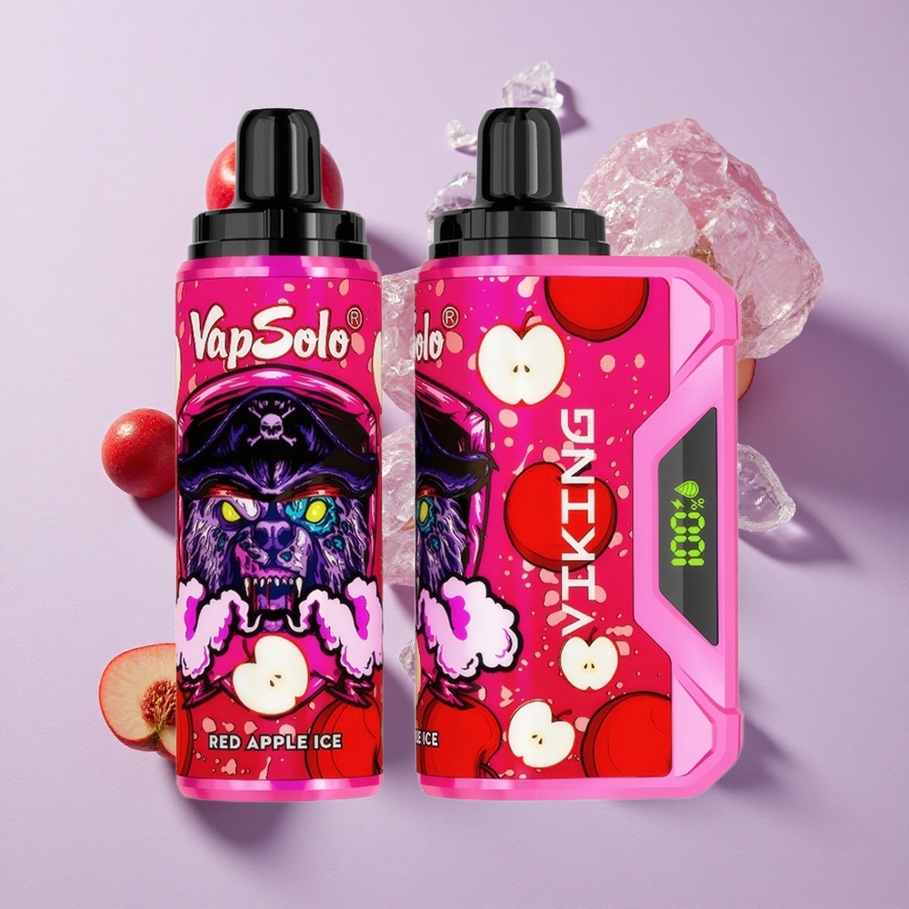 Piros Alma Jég VapSolo VIKING 12000 Puffs Eldobható E-cigaretta, 22ml E-liquid, 20 mg/ml & 50 mg/ml Nikotin