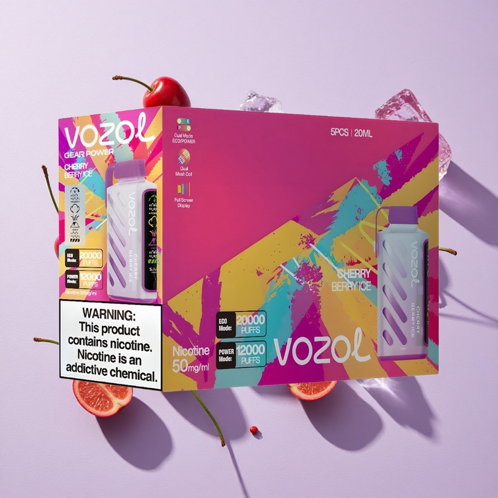 Cseresznye-Áfonya Jég VOZOL Gear Power 20000 Puffs Eldobható E-cigaretta, Teljes Képernyős Kijelző