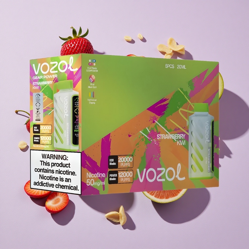 Eper-Kiwi VOZOL Gear Power 20000 Puffs Eldobható E-cigaretta, Teljes Képernyős Kijelző, 20mL Előre Töltött E-liquid