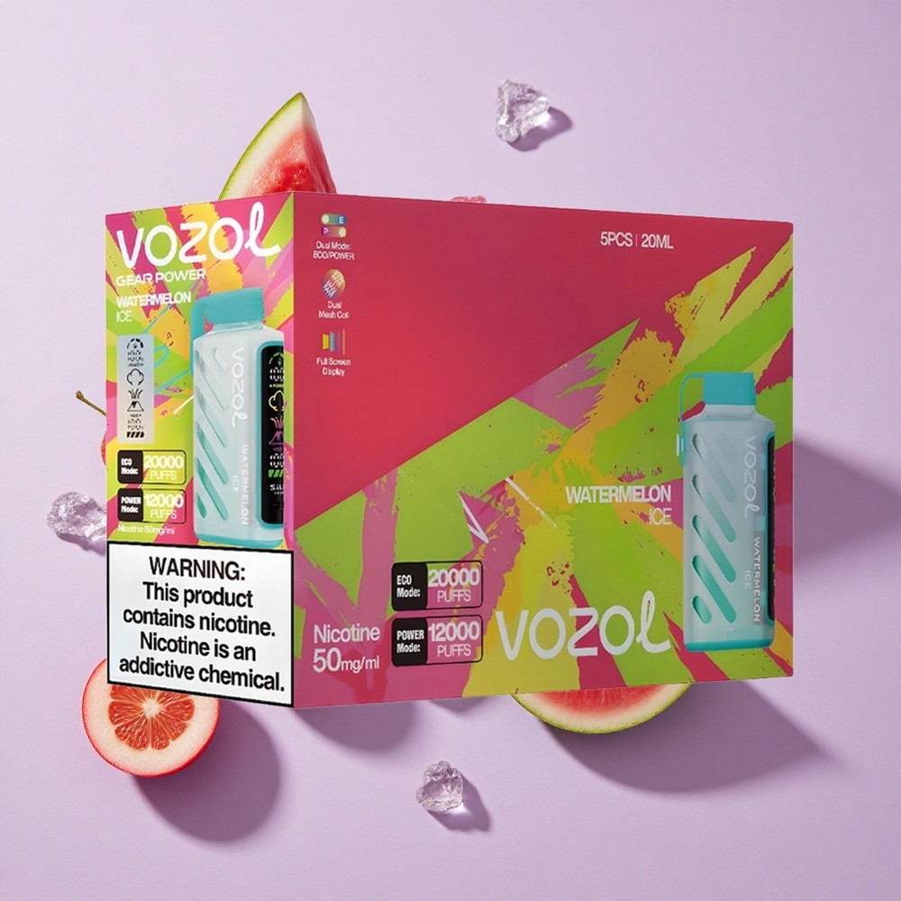 Görögdinnye Jég VOZOL Gear Power 20000 Puffs Eldobható E-cigaretta, Teljes Kijelzős Kijelző, 20mL Előre Töltött E-liquid Tartalom