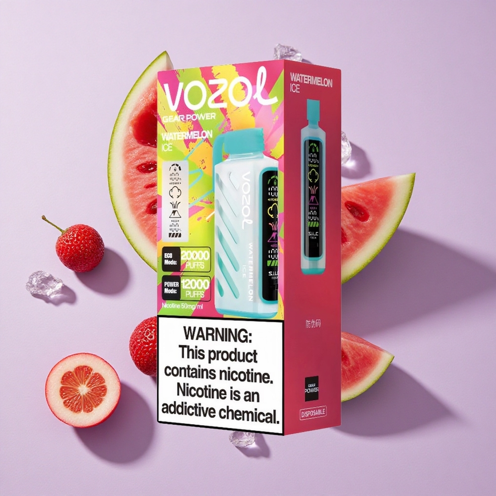Görögdinnye Jég VOZOL Gear Power 20000 Puffs Eldobható E-cigaretta, Teljes Kijelzős Kijelző, 20mL Előre Töltött E-liquid Tartalom