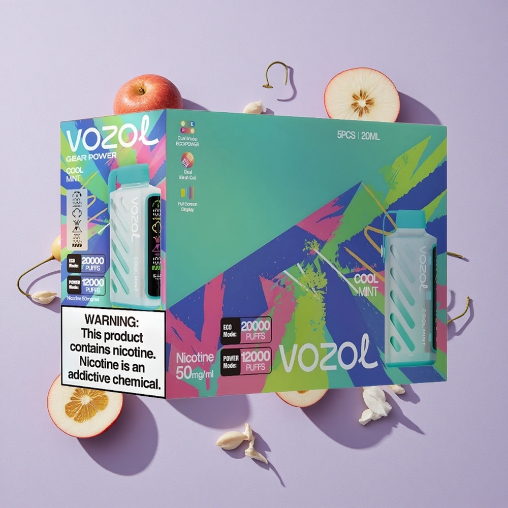 Hűvös Menta VOZOL Gear Power 20000 Puffs Eldobható E-cigaretta, Teljes Képernyős Kijelző, 20mL Előre Töltött E-liquid Tartalom