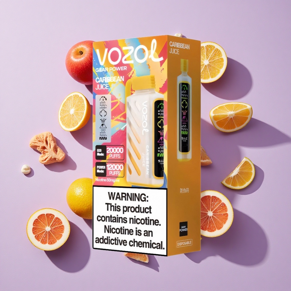 Karib gyümölcslé VOZOL Gear Power 20000 Puffs Eldobható e-cigaretta, Teljes Képernyős Kijelző, 20mL előre töltött e-liquid kapacitás