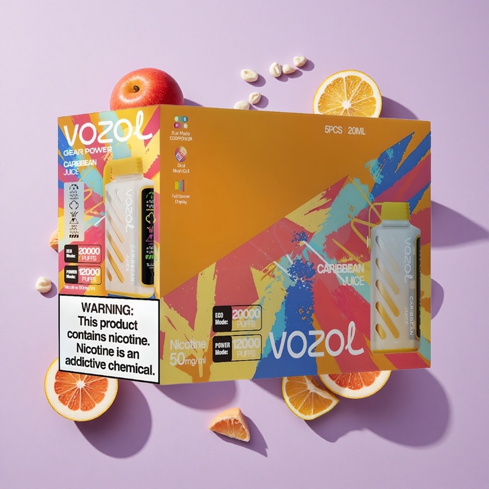 Karib gyümölcslé VOZOL Gear Power 20000 Puffs Eldobható e-cigaretta, Teljes Képernyős Kijelző, 20mL előre töltött e-liquid kapacitás