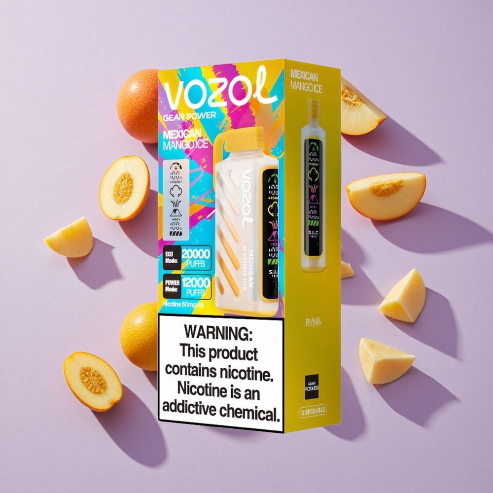 Mexikói Mango Jég VOZOL Gear Power 20000 Puffs Eldobható E-cigaretta, Teljes Kijelzős Kijelző, 20mL Előre Töltött E-liquid Tartalom