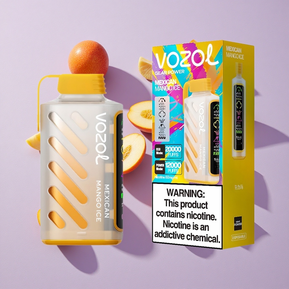 Mexikói Mango Jég VOZOL Gear Power 20000 Puffs Eldobható E-cigaretta, Teljes Kijelzős Kijelző, 20mL Előre Töltött E-liquid Tartalom