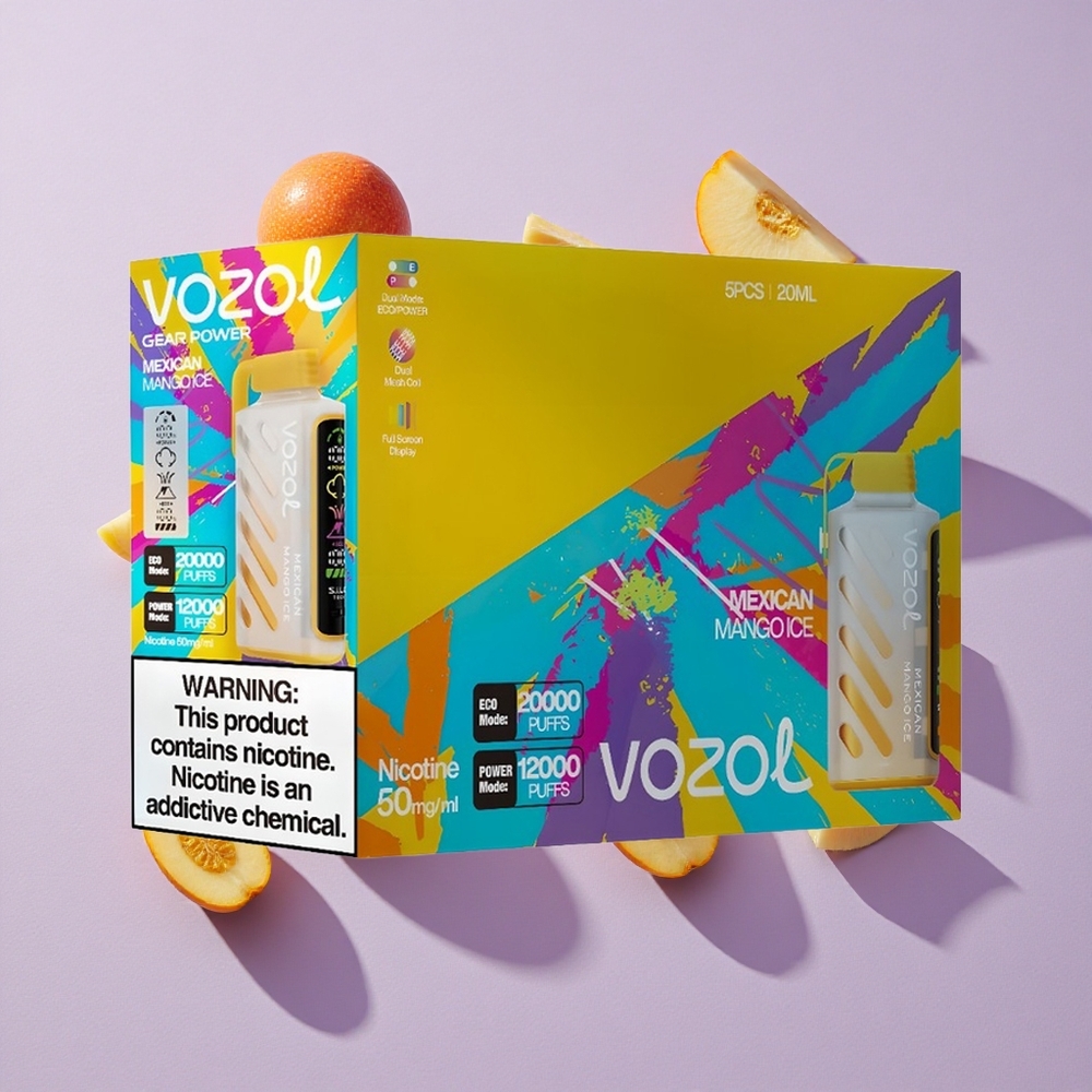 Mexikói Mango Jég VOZOL Gear Power 20000 Puffs Eldobható E-cigaretta, Teljes Kijelzős Kijelző, 20mL Előre Töltött E-liquid Tartalom