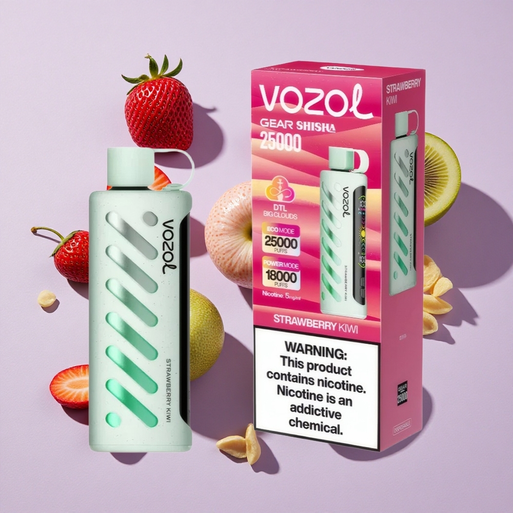 Eper-Kiwi VOZOL Gear Shisha 25000 Puffos eldobható e-cigaretta, 30 finom íz, Okos Chip: S.i.L.C Tech