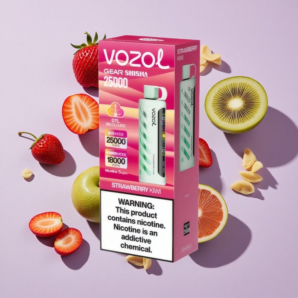 Eper-Kiwi VOZOL Gear Shisha 25000 Puffos eldobható e-cigaretta, 30 finom íz, Okos Chip: S.i.L.C Tech
