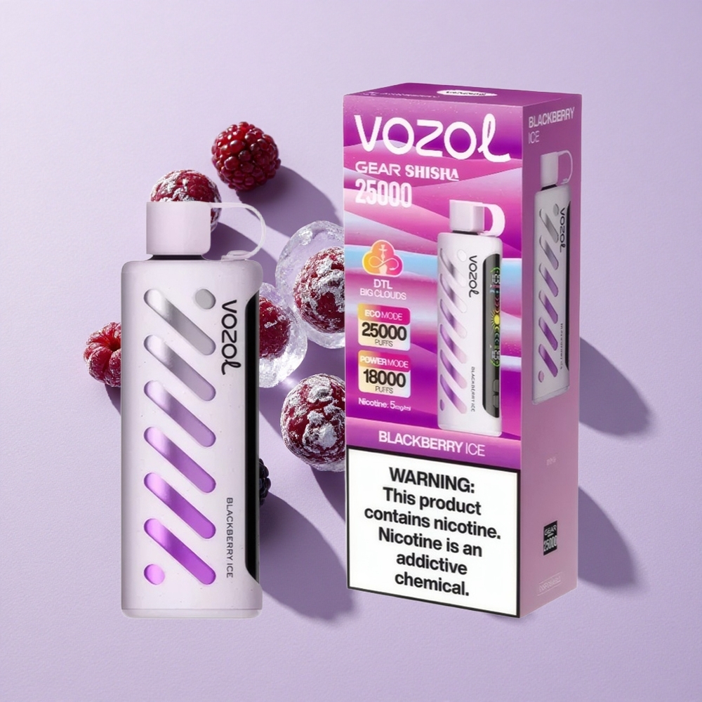 Feketeáfonya Jég VOZOL Gear Shisha 25000 Puffs Egyszerhasználatos E-cigaretta 30 Finom Íz S.i.L.C Tech Intelligens Chip