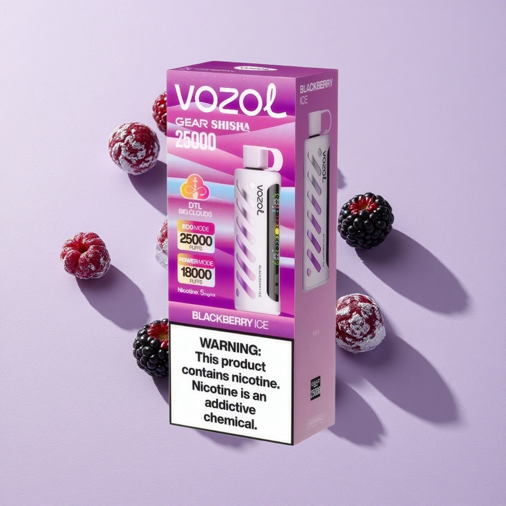 Feketeáfonya Jég VOZOL Gear Shisha 25000 Puffs Egyszerhasználatos E-cigaretta 30 Finom Íz S.i.L.C Tech Intelligens Chip
