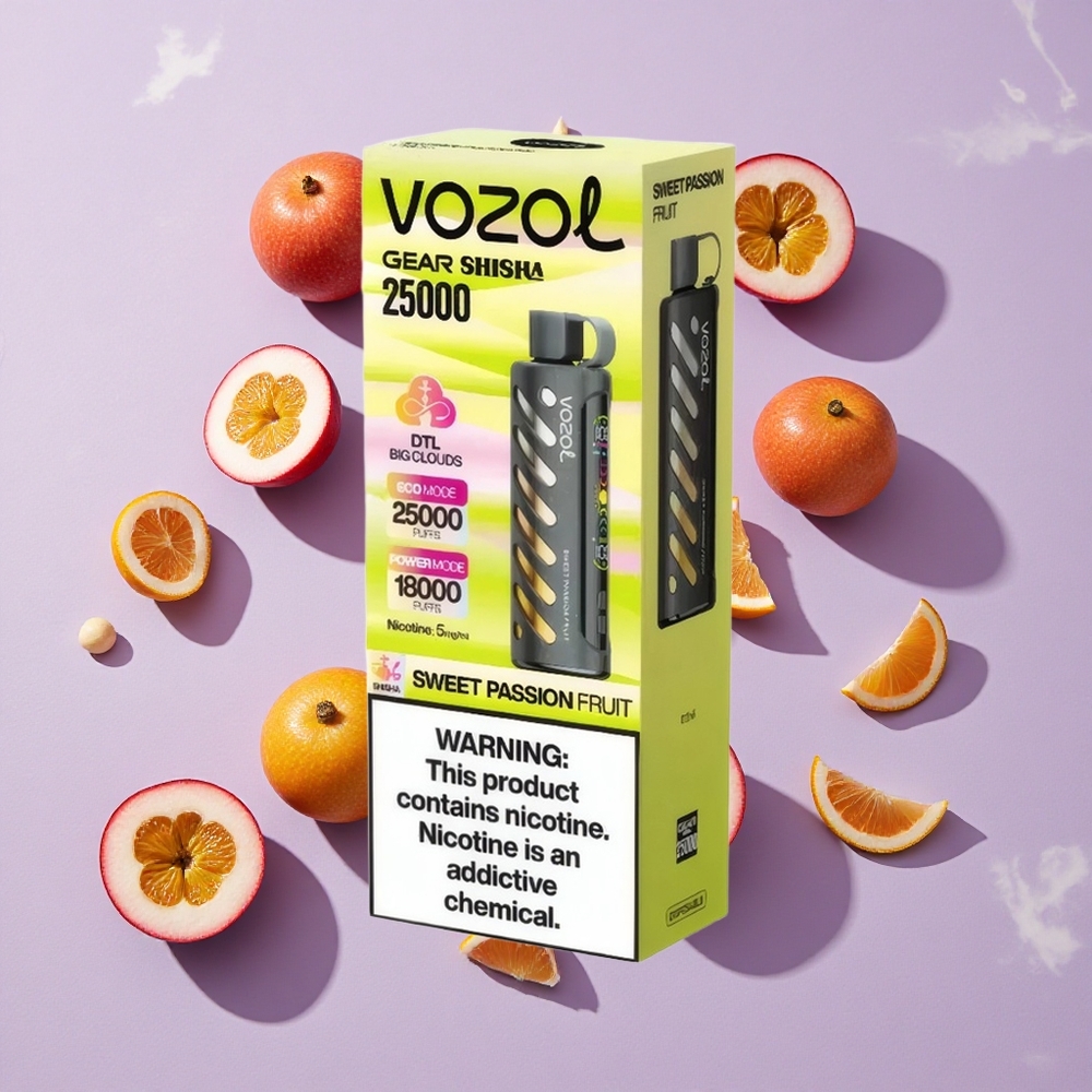 Édes Passiógyümölcs VOZOL Gear Shisha 25000 Puffs Egyhasználatos E-Cigit 30 Finom íz, Kettős Mesh Két Mód